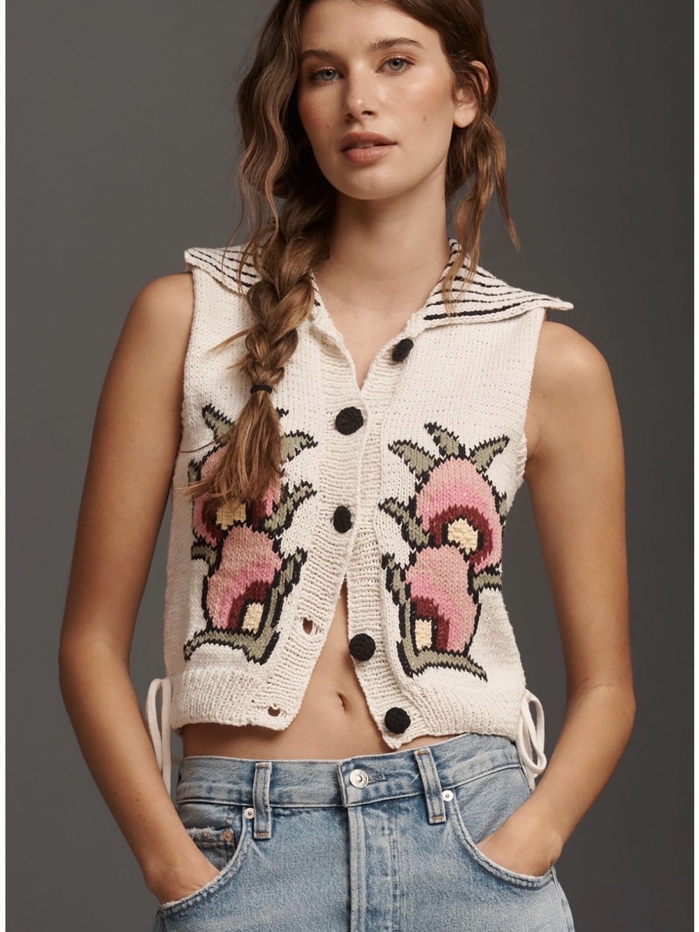 Mandinga 100% Cotton handmade Azulejo Sweater Vest
| S | Floral Intarsia | NWT